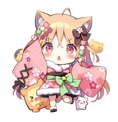 Rule 34 | &gt; &lt;, 1girl, :&lt;, animal ear fluff, animal ears, black bow, black footwear, black skirt, blush, bow, brown hair, chibi, closed eyes, closed mouth, commentary request, dango, doughnut, flower, food, fur-trimmed kimono, fur trim, green bow, hair between eyes, hair bow, holding, holding food, indie virtual youtuber, japanese clothes, kimono, long hair, long sleeves, obi, pan (mimi), pan (mimi) (vtuber), pink kimono, red eyes, sanshoku dango, sash, simple background, skirt, solo, standing, standing on one leg, striped, striped bow, triangle mouth, very long hair, wagashi, white background, white flower, wide sleeves