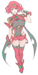 Rule 34 | 1girl, breasts, highres, large breasts, pyra (xenoblade), red eyes, red hair, simple background, solo, ug333333, white background, xenoblade chronicles (series), xenoblade chronicles 2