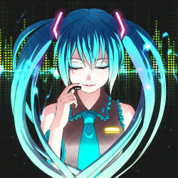 Rule 34 | 1girl, aqua hair, catwhathk, detached sleeves, closed eyes, hatsune miku, headset, long hair, necktie, solo, twintails, vocaloid
