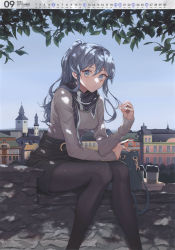Rule 34 | 1girl, absurdres, alternate costume, blouse, blue eyes, blue hair, blush, calendar, closed mouth, disposable coffee cup, disposable cup, drew (drew213g), gotland (kancolle), grey shirt, hair between eyes, highres, huge filesize, incredibly absurdres, kantai collection, long hair, long sleeves, mole, mole under eye, official art, pantyhose, shirt, solo