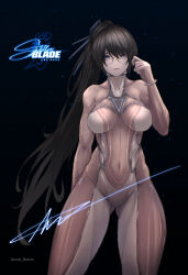 Rule 34 | 1girl, breasts, eve (stellar blade), glasses, large breasts, long hair, ponytail, solo, stellar blade