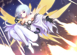 Rule 34 | 1girl, astaroth (paradise lost), bare shoulders, claw (weapon), collarbone, expressionless, glowing, glowing wings, highres, looking at viewer, okina (805197), paradise lost, purple eyes, shinza bansho series, short hair, solo, weapon, white hair, wings