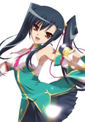 Rule 34 | 1girl, armpits, black hair, breasts, kan&#039;u (koihime musou), koihime musou, large breasts, long hair, looking at viewer, microphone, music, open mouth, side ponytail, singing, skirt, smile, solo, yellow eyes