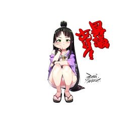 Rule 34 | 1girl, ace attorney, black hair, blush, closed mouth, ejami, feet, half updo, japanese clothes, jewelry, long hair, looking at viewer, maya fey, necklace, panties, simple background, solo, squatting, tagme, underwear, white background