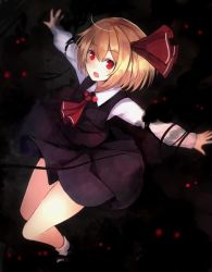 Rule 34 | 1girl, blonde hair, looking at viewer, nakaichi (ridil), open mouth, red eyes, ribbon, rumia, short hair, skirt, solo, touhou