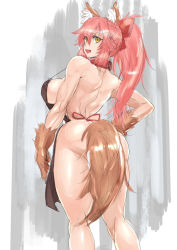 Rule 34 | 10s, 1girl, animal ears, animal hands, apron, ass, back, bare back, bare shoulders, bow, breasts, cat paws, collar, curvy, fangs, fate/extra, fate/grand order, fate (series), fox ears, fox tail, gloves, hair between eyes, hair bow, hand on own hip, hip focus, huge ass, koucha indian, large breasts, legs, long hair, looking at viewer, looking back, muscular, muscular female, naked apron, open mouth, paw gloves, pink hair, ponytail, sideboob, sidelocks, solo, tail, tamamo (fate), tamamo cat (fate), thick thighs, thighs, toned, wide hips