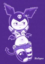 Rule 34 | bat (animal), bat wings, closed mouth, demon tail, furry, furry female, goth fashion, highres, kuromi, onegai my melody, purple theme, sanrio, skull, skullfisted, striped clothes, striped legwear, striped thighhighs, tail, thighhighs, wings