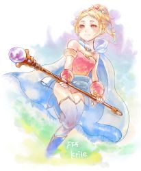 Rule 34 | 1girl, blonde hair, blue eyes, closed mouth, feet out of frame, final fantasy, final fantasy v, highres, krile mayer baldesion (ff5), long hair, looking at viewer, odendazo, ponytail, smile, solo