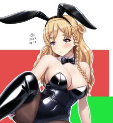 Rule 34 | 1girl, bare shoulders, blonde hair, blush, breasts, cleavage, kantai collection, large breasts, leotard, light brown eyes, long hair, playboy bunny, solo, tk8d32, zara (kancolle)