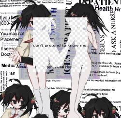 Rule 34 | 1girl, black eyes, black hair, closed mouth, english text, fake transparency, hair ornament, highres, multiple views, nude, original, simple background, skirt, standing, vanii, white background