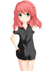 Rule 34 | 1girl, green eyes, hands in pockets, kyonko (haruhikyonko), no pants, original, pink hair, short hair, smile, solo