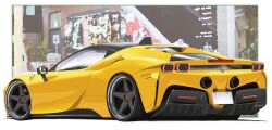 Rule 34 | absurdres, car, commentary, english commentary, ferrari, ferrari sf90 stradale, highres, mixed-language commentary, motor vehicle, no humans, original, shadow, signature, silenxe, sports car, vehicle focus, yellow car