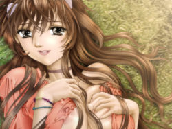 Rule 34 | 1girl, black eyes, breast hold, breasts, brown hair, cover, hair ornament, large breasts, lipstick, long hair, magazine cover, makeup, nakamura nishiki, open clothes, open shirt, original, parted lips, shirt, smile, solo, wristband
