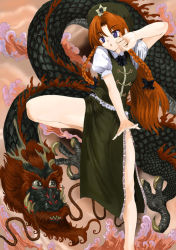 Rule 34 | 1girl, braid, dragon, eastern dragon, female focus, hong meiling, immaterial and missing power, solo, touhou, tsurui, twin braids