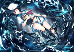 Rule 34 | 1girl, anchor, black footwear, black hair, book, boots, chain, cross-laced footwear, green eyes, hat, highres, hishaku, knee boots, lace-up boots, midriff, murasa minamitsu, navel, neckerchief, one eye closed, open clothes, open fly, open shorts, sailor hat, short hair, shorts, smile, solo, tears, touhou, ugume, unzipped