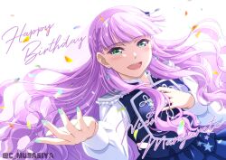 Rule 34 | 1girl, aqua eyes, birthday, happy birthday, highres, long hair, long sleeves, looking at viewer, love live!, love live! superstar!!, musashiya chougenbou, nail polish, open mouth, purple eyes, smile, solo, wien margarete