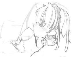 Rule 34 | 1girl, alcohol, cup, from side, hair ornament, horns, kimura akiyoshi, monochrome, pointy ears, tagme, wine