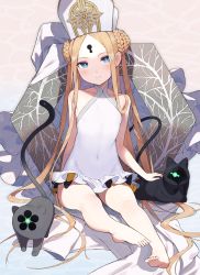 Rule 34 | 1girl, abigail williams (fate), abigail williams (swimsuit foreigner) (fate), abigail williams (swimsuit foreigner) (second ascension) (fate), absurdres, bare shoulders, barefoot, black bow, black cat, blonde hair, blue eyes, blush, bow, braid, braided bun, breasts, cat, closed mouth, double bun, dress swimsuit, fate/grand order, fate (series), feet, forehead, hair bun, hat, highres, huge filesize, keyhole, legs, long hair, looking at viewer, mitre, multiple bows, one-piece swimsuit, orange bow, parted bangs, shibainu, sidelocks, sitting, small breasts, smile, soles, swimsuit, toes, twintails, very long hair, white headwear, white one-piece swimsuit