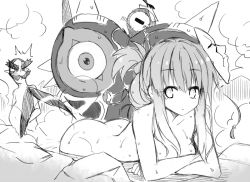 Rule 34 | 1boy, 1girl, alternate hairstyle, breasts, folded ponytail, gorman, greyscale, hata no kokoro, kotomuke fuurin, looking at viewer, majora&#039;s incarnation, mixed-sex bathing, monochrome, nintendo, nude, onsen, pointy ears, shared bathing, sketch, steam, the legend of zelda, the legend of zelda: majora&#039;s mask, touhou, wet