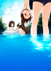 Rule 34 | 10s, 3girls, ashigara (kancolle), bare arms, bare legs, bent over, bikini, bikini under clothes, black one-piece swimsuit, blunt bangs, bob cut, breasts, brown eyes, brown hair, closed eyes, closed mouth, cloud, crop top, crop top overhang, day, dripping, flower, frilled bikini, frills, fuji-yama, haguro (kancolle), hair flower, hair ornament, i-401 (kancolle), innertube, kantai collection, large breasts, legs apart, long hair, looking at viewer, multiple girls, one-piece swimsuit, outdoors, palm tree, partially submerged, ponytail, profile, sailor collar, short hair, sky, sleeveless, small breasts, smile, standing, swim ring, swimsuit, swimsuit under clothes, tree, upshirt, wading, water, wet, wet hair, white bikini