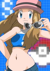 Rule 34 | blue eyes, brown hair, hainchu, midriff, navel, nintendo, pokemon, serena (pokemon)