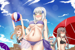 Rule 34 | &gt; &lt;, 4girls, :3, absurdres, anger vein, angry, armpits, bad id, bad pixiv id, ball, bare legs, bare shoulders, beach, beach umbrella, beachball, bikini, black bikini, black ribbon, blush, breasts, brown hair, clear sky, clenched teeth, closed eyes, cloud, commentary request, day, female focus, frustrated, g11 (girls&#039; frontline), girls&#039; frontline, green bikini, green eyes, grey eyes, grey hair, hair ornament, hair over shoulder, hair ribbon, hairclip, hand on own chest, hand on own head, headband, highres, hk416 (girls&#039; frontline), holding, holding ball, hoppo, large breasts, looking at viewer, medium breasts, messy hair, multiple girls, navel, one eye closed, open mouth, outdoors, ponytail, purple bikini, purple umbrella, red headband, red umbrella, ribbon, running, scar, scar across eye, scar on face, shiny skin, side-tie bikini bottom, side ponytail, sidelocks, sky, sleepy, small breasts, smile, standing, stomach, swimsuit, tagme, teeth, thighs, twintails, umbrella, ump45 (girls&#039; frontline), ump9 (girls&#039; frontline), yawning