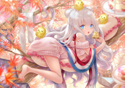 Rule 34 | + +, 1girl, alternate costume, autumn leaves, azur lane, bare arms, bare legs, bare shoulders, barefoot, blue eyes, branch, commentary request, eating, food, food on face, from behind, gradient hair, holding, holding food, in tree, le malin (azur lane), unworn legwear, looking at viewer, lying, manjuu (azur lane), mont blanc (food), multicolored hair, on side, open mouth, pantyhose, pastry, pillow, silver hair, solo, sweater, sweets, symbol-shaped pupils, tree, user ksya5233, white pantyhose, white sweater