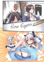 Rule 34 | 4chan, :d, ^^^, afterimage, age regression, aged down, ark royal (azur lane), ass, azur lane, bare arms, bare legs, bare shoulders, barefoot, belfast (azur lane), bikini, black bikini, blue dress, blue eyes, blue innertube, blue jacket, blush, breasts, brown eyes, brown hair, character name, cleavage, closed eyes, cross, death note, death note (object), dress, earrings, flag print, german flag bikini, gloves, hair between eyes, hair over one eye, heavy breathing, hm (hmongt), holding, innertube, iron cross, jacket, jewelry, little bel (azur lane), long hair, medium breasts, multicolored hair, nipples, one side up, open mouth, oversized clothes, parted lips, pedobear, prinz eugen (azur lane), prinz eugen (unfading smile) (azur lane), red hair, sidelocks, silver hair, sleeveless, sleeveless dress, smile, soles, standing, streaked hair, swim ring, swimsuit, transparent, two side up, very long hair, white gloves
