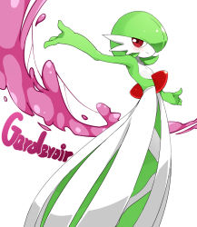 Rule 34 | blush, character name, commentary request, creatures (company), game freak, gardevoir, gen 3 pokemon, looking at viewer, nintendo, outstretched arms, pokemon, pokemon (creature), red hair, sente, simple background, smile, solo, standing, white background