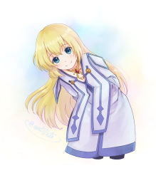 Rule 34 | 1girl, blonde hair, blue eyes, blush, capelet, colette brunel, dress, jewelry, long hair, pantyhose, smile, tales of (series), tales of symphonia