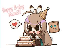 Rule 34 | 1girl, :d, ahoge, akkanen, ankle boots, belt, birthday cake, blush, boots, brown capelet, brown cloak, brown corset, brown hair, cake, candle, cape, capelet, cloak, corset, crossed bangs, english text, feather hair ornament, feathers, food, friend (nanashi mumei), gloves, hair ornament, happy birthday, heart, hololive, hololive english, long hair, multicolored hair, nanashi mumei, nanashi mumei (1st costume), open mouth, ponytail, red skirt, ribbon, shirt, skirt, smile, smol mumei, solo, spoken heart, streaked hair, thighhighs, very long hair, virtual youtuber, white shirt