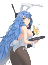 Rule 34 | 1girl, animal ears, artist request, ass, bare shoulders, blue hair, breasts, expressionless, fake animal ears, from behind, girls&#039; frontline, large breasts, leotard, long hair, looking at viewer, pantyhose, playboy bunny, rabbit ears, rabbit tail, shiny skin, sideboob, solo, tab (tabkun), tail, tar-21 (girls&#039; frontline), very long hair, weapon, wrist cuffs, yellow eyes