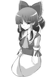 Rule 34 | 1girl, alpha-alf layla, annoyed, ascot, bow, detached sleeves, female focus, greyscale, hair bow, hair tubes, hakurei reimu, highres, japanese clothes, miko, monochrome, solo, sweatdrop, touhou, upper body, wide sleeves