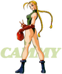 Rule 34 | 1990s (style), 1girl, ahoge, antenna hair, armor, beret, blonde hair, blue eyes, boots, braid, cammy white, capcom, combat boots, elbow gloves, fingerless gloves, gloves, halterneck, hat, huge ahoge, kneepits, leotard, long hair, murase shuko, official art, red armor, red hat, red socks, retro artstyle, scar, simple background, socks, solo, street fighter, street fighter ii (series), thighs, thong leotard, toned, twin braids, unworn hat, unworn headwear, v, white background