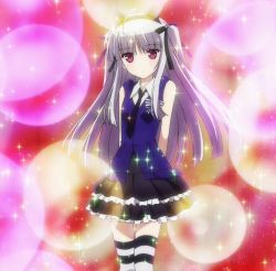 Rule 34 | 10s, absolute duo, dress, highres, long hair, red eyes, screencap, silver hair, sparkle, thighhighs, yurie sigtuna