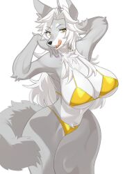 Rule 34 | 1girl, artist request, bikini, breasts, furry, furry female, highres, huge breasts, original, sharp teeth, source request, swimsuit, tagme, tail, teeth, tongue, tongue out, yellow eyes