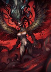Rule 34 | + +, 1girl, blue hair, breasts, dragon girl, extra singular, fate/grand order, fate (series), gloves, hair between eyes, highres, horns, large breasts, large wings, long hair, long horns, looking at viewer, monster girl, navel, open mouth, pink eyes, pointy ears, pubic tattoo, solo, stomach tattoo, striped clothes, striped gloves, symbol-shaped pupils, tail, tattoo, thighhighs, tiamat (fate), very long hair, wings