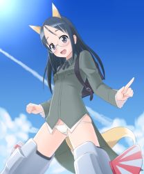 Rule 34 | animal ears, artist request, black hair, cloud, fox, glasses, long hair, sky, strike witches, striker unit, suwa amaki, tail, world witches series