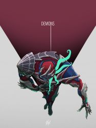 Rule 34 | 1boy, armor, asymmetrical armor, blue armor, bowing, character name, giant squid, giant squid genome, highres, kamen rider, kamen rider demons, kamen rider revice, magenta background, male focus, open hand, pink background, silk, spider web, spider web print, tentacles, two-tone background, white background, zagizagi