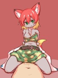Rule 34 | cowgirl position, fox, furry, girl on top, green eyes, japanese clothes, ohakotome, pov, red hair, sex, short hair, smile