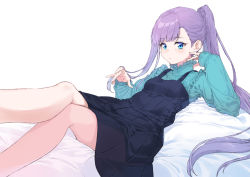 Rule 34 | 1girl, blue eyes, blush, breasts, casual, coffeekite, fate/extra, fate/extra ccc, fate/grand order, fate (series), long hair, long sleeves, looking at viewer, meltryllis (fate), purple hair, small breasts, solo, thighs
