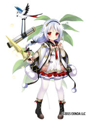 Rule 34 | 1girl, albino, bird, black bow, black footwear, black hairband, black sailor collar, blush, boots, bow, character request, coat, dress, flower, flower knight girl, frills, full body, gradient clothes, grey hair, hair bow, hairband, holding, holding sword, holding weapon, kurot, layered dress, legs apart, long hair, looking at viewer, low-braided long hair, low-tied long hair, necktie, official art, pantyhose, pom pom (clothes), raised eyebrows, red eyes, red necktie, sailor collar, scabbard, sheath, short dress, simple background, solo, standing, sword, weapon, white background, white dress, white pantyhose