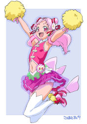 Rule 34 | 1girl, :d, clothing cutout, commentary request, cure yell, highres, hugtto! precure, looking at viewer, magical girl, miyagoe yoshitsuki, navel, navel cutout, nono hana, open mouth, pink eyes, pink hair, pink skirt, precure, skirt, smile, solo, thighhighs, white thighhighs, zettai ryouiki