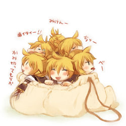 Rule 34 | 6+boys, :p, ^ ^, bag, chibi, clone, closed eyes, in container, kagamine len, male focus, mini person, miniboy, mukkun, multiple boys, scissors, smile, tears, tongue, tongue out, translation request, vocaloid, | |