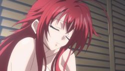 Rule 34 | 10s, 1girl, animated, animated gif, armpits, arms up, bouncing breasts, breasts, demon girl, closed eyes, female focus, high school dxd, large breasts, long hair, nipples, nude, open mouth, red hair, rias gremory, screencap, sitting, solo, yawning