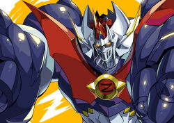 Rule 34 | clenched hands, commentary request, daison, glowing, glowing eyes, highres, looking ahead, mazinger (series), mazinkaiser, mazinkaiser (robot), mecha, no humans, outstretched arms, robot, science fiction, solo, super robot, upper body, yellow eyes