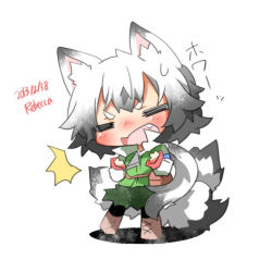 Rule 34 | 1girl, animal ears, artist name, bad id, bad twitter id, blush, dated, closed eyes, fang, fox ears, fox tail, long hair, lowres, open mouth, original, rebecca (keinelove), shirogane mitsuki, silver hair, tail