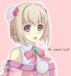 Rule 34 | 1girl, ar tonelico, ar tonelico iii, bad id, bad pixiv id, blonde hair, braid, female focus, gradient background, gust, hair ornament, open mouth, pink eyes, saki (ar tonelico), short hair, simple background, solo, twin braids