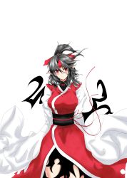 Rule 34 | 1girl, absurdres, adapted costume, arms at sides, black dress, black hair, blush, bow, breasts, cowboy shot, dress, hair ribbon, head tilt, highres, horns, japanese clothes, konngara (touhou), layered clothes, long sleeves, looking at viewer, obi, parted lips, pointy ears, ponytail, ribbon, sash, shiny skin, short dress, short hair, single horn, solo, thighs, tk31, touhou, touhou (pc-98), transparent background, wide sleeves