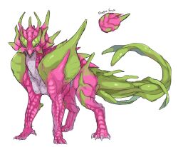 Rule 34 | absurdres, animal, animal focus, dragon, dragon fruit, food focus, full body, highres, looking at viewer, no humans, omarumaru, original, simple background, solo, standing, white background